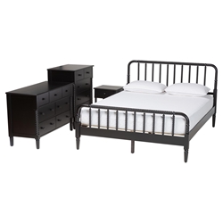 Baxton Studio Braith Farmhouse Black Spindle Wood Queen Size 4-Piece Bedroom Set